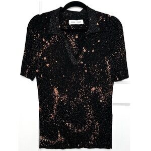 Samsøe glam black metallic stretchy ribbed shirt sleeve sweater top L